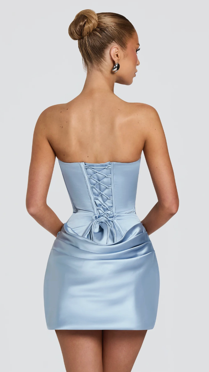 Valentina Convertible Corset Mini Dress - Blue - strapless back