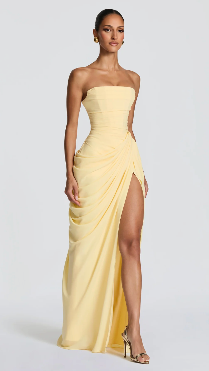 Aurelia Strapless Draped Maxi Dress - Yellow - front