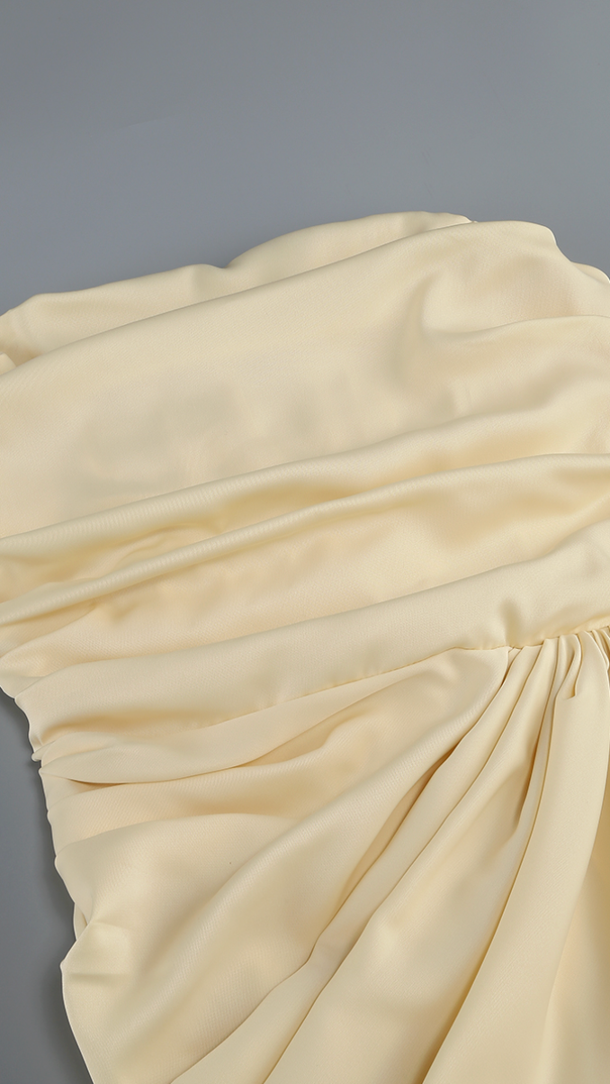 Aurelia Strapless Draped Maxi Dress - Yellow - draped skirt detail