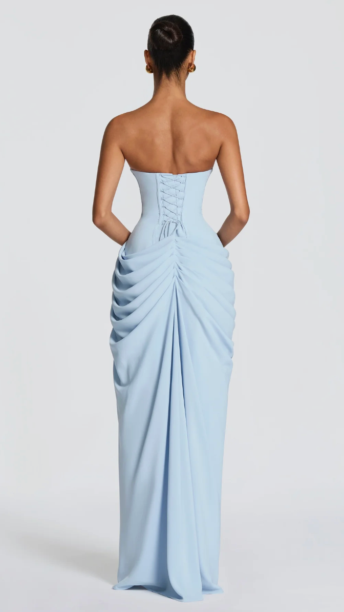Aurelia Strapless Draped Maxi Dress - Blue - back
