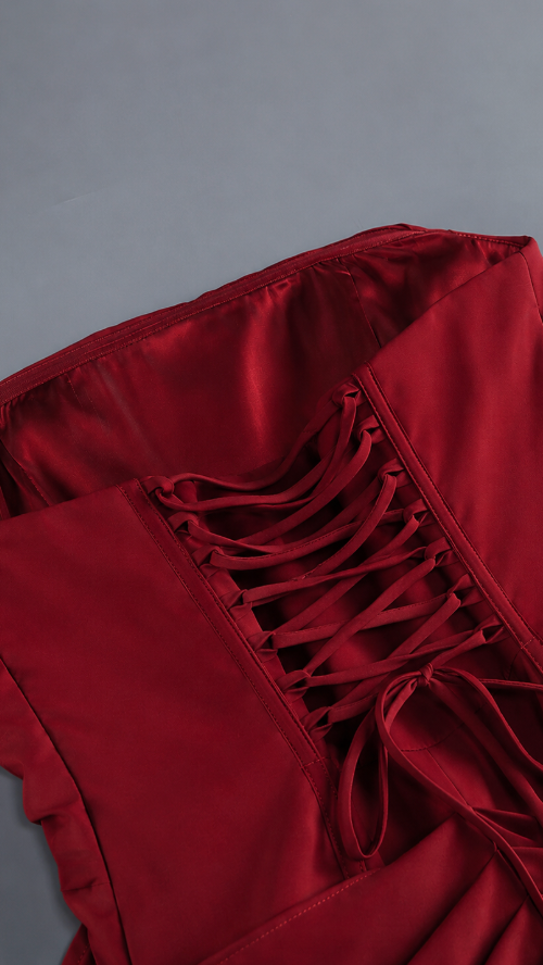 Aurelia Strapless Draped Maxi Dress - Red - lace-up back detail