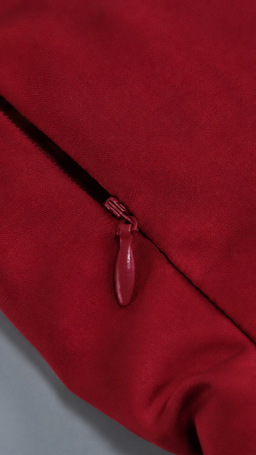 Aurelia Strapless Draped Maxi Dress - Red - zip detail