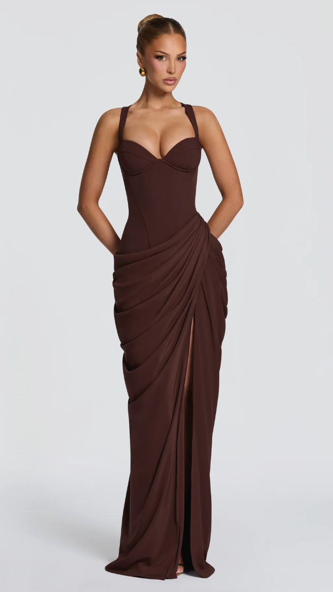 Giselle Underwire Corset Wrap Gown - Brown - 2
