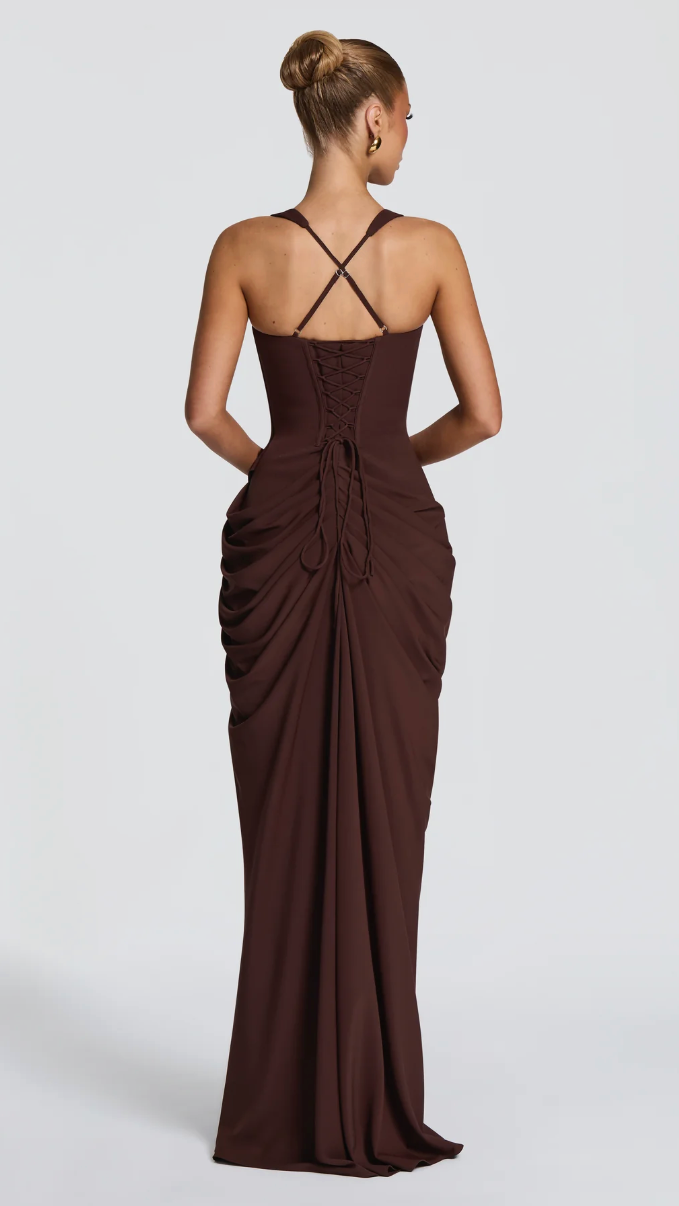 Giselle Underwire Corset Wrap Gown - Brown - 4
