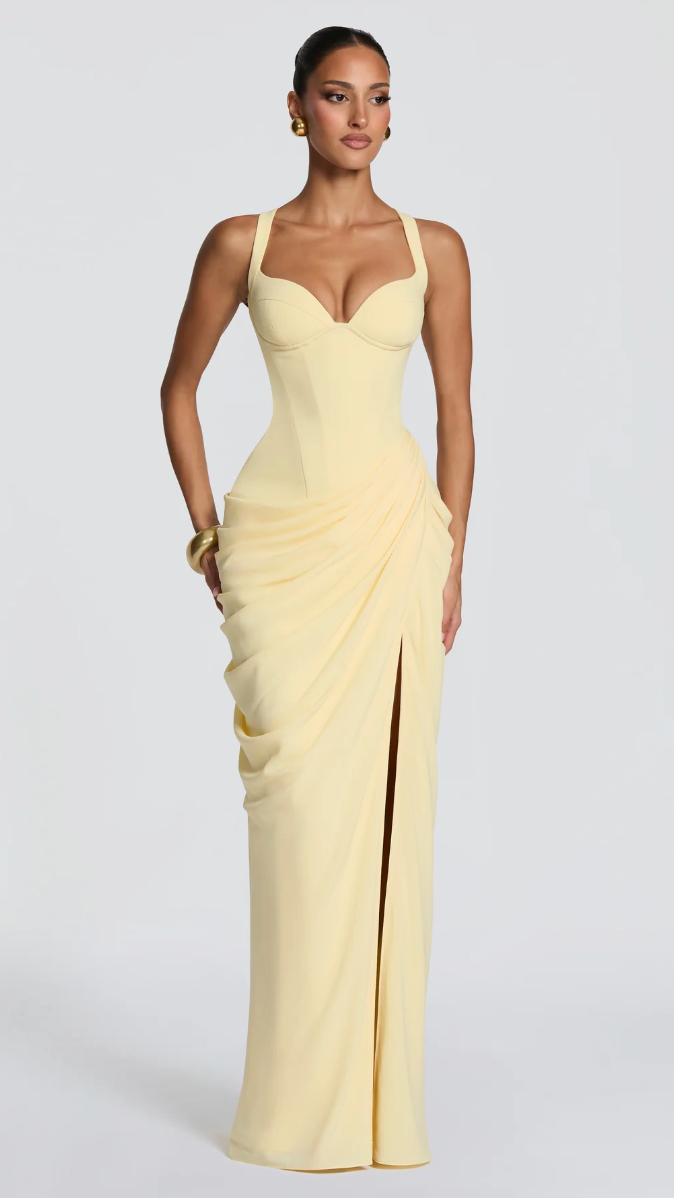 Giselle Underwire Corset Wrap Gown - Yellow - 4