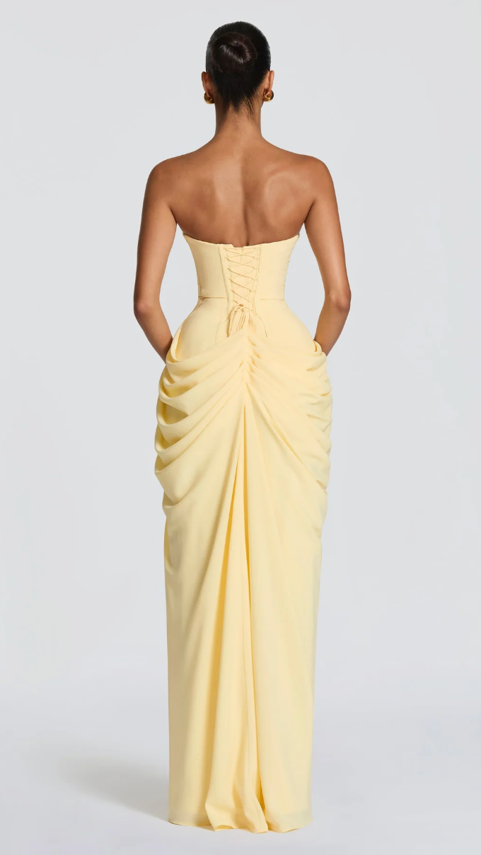 Aurelia Strapless Draped Maxi Dress - Yellow - back