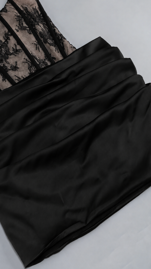 Selena Lace Corset Mini Dress - Black - flat lay