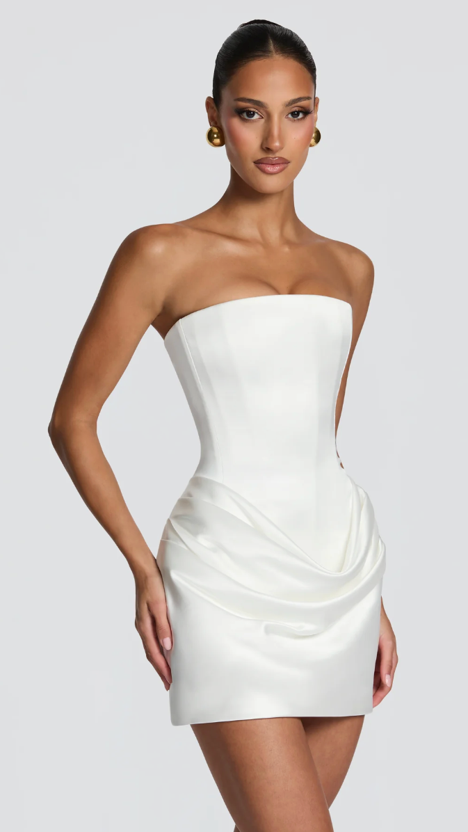 Valentina Convertible Corset Mini Dress - White - strapless detail