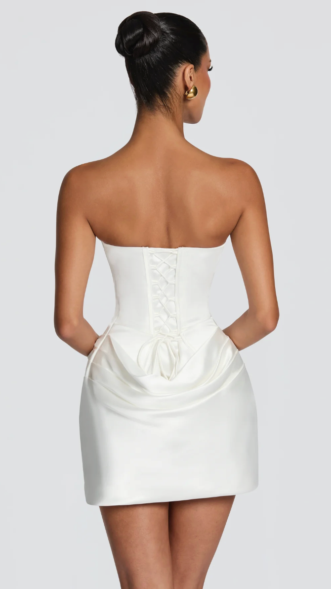 Valentina Convertible Corset Mini Dress - White - strapless back